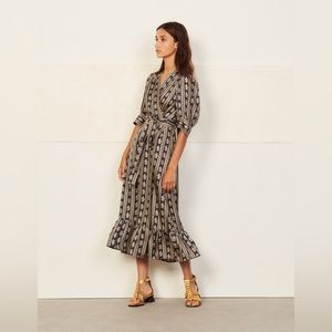 Sandro Navy Blue & Gold Enrika Dress
